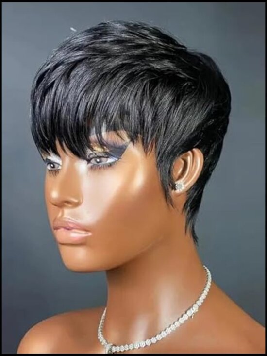 Short Pixie Human Hair Wig Natural Looking Glueless Wear and Go Full Machine